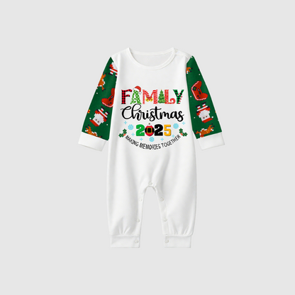 Christmas Gnomes Hanging with my Gnomies Family Pajamas Set - White Top, Green Cartoon Pants, Green Sleeves, Gnome Print