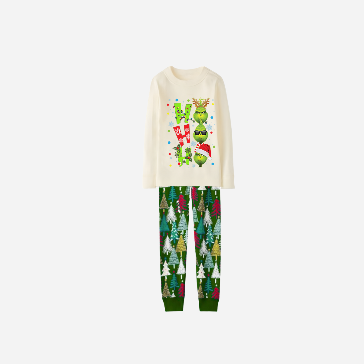 Family Christmas Pajamas Set With "ho ho ho" and Christmas Grinch Print