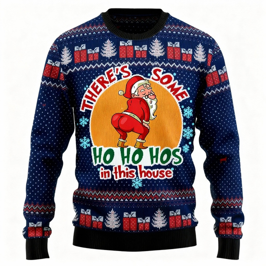 Maximum Cheer, Minimum Effort: "HO HO HO" Print Holiday Sweater