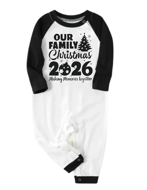 Christmas Tree & "2026 Making Memories Together" Patterned Black Sleeve Contrast Tops and and Black and Green Plaid Pants Family Matching Pajamas Sets With Dog Bandana