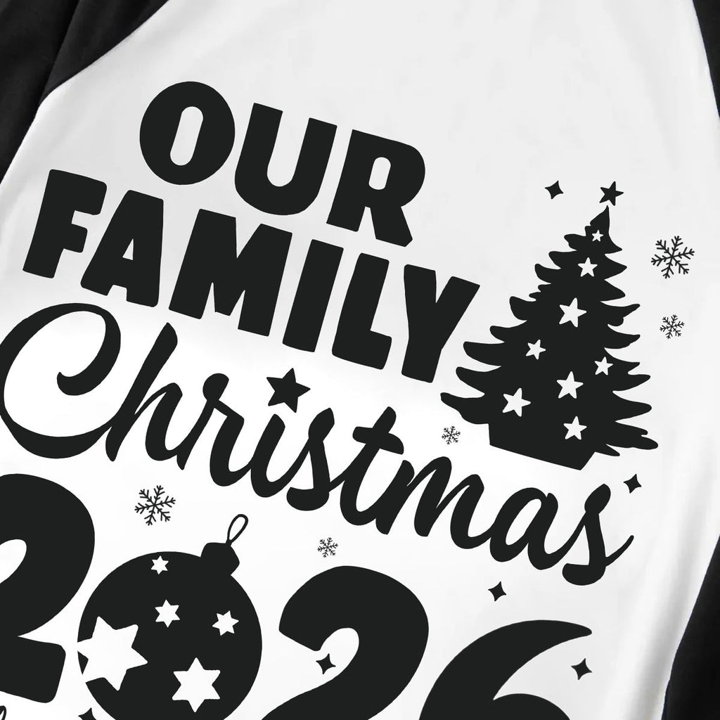 Christmas Tree & "2026 Making Memories Together" Patterned Black Sleeve Contrast Tops and and Black and Green Plaid Pants Family Matching Pajamas Sets With Dog Bandana