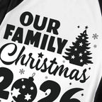Christmas Tree & "2026 Making Memories Together" Patterned Black Sleeve Contrast Tops and and Black and Green Plaid Pants Family Matching Pajamas Sets With Dog Bandana