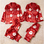 Santa Claus and "HO HO" Satin Matching Pajamas for Couples – Long Sleeve Button-Down Top & Pants Sleepwear Set