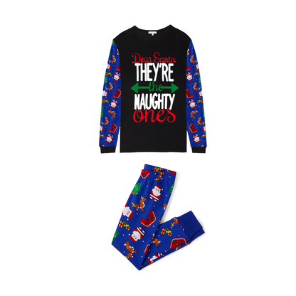 Dear Santa They Are the Naughty Ones Printed  Purple Festive Sleeve Top And Pants Family Matching Christmas Pajamas Sets