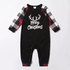 Merry Christmas Matching Family Pajamas Deer Print Black White Plaids Pajamas Set