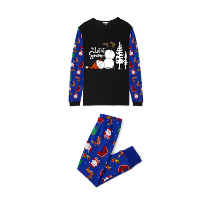 Let It Snow Family Christmas Pajamas - Black & Blue Santa Print