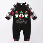 Merry Christmas Cute Gnome Print Casual Long Sleeve Sweatshirts Contrast Tops and Red & Black & White Plaid Pants Family Matching Pajamas Set With Dog Bandana