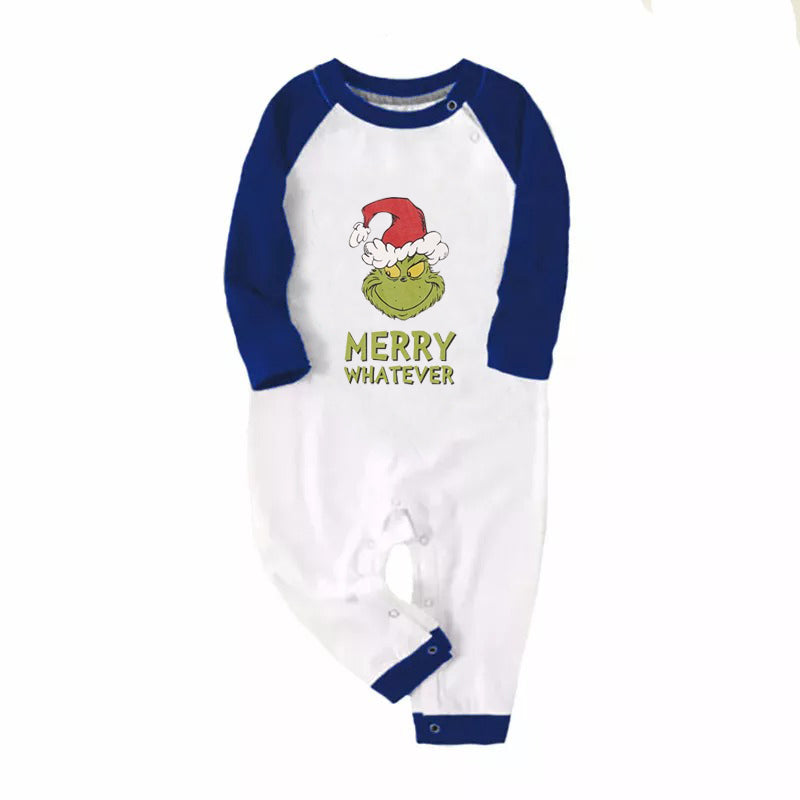 Christmas Cartoon and Letter Print Long Sleeve Top and Blue Plaid Pants Family Matching Pajamas