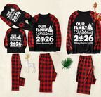 Christmas Tree & "2026 Making Memories Together" Patterned Contrast top and Black & Red Plaid Pants Couple Matching Pajamas Set