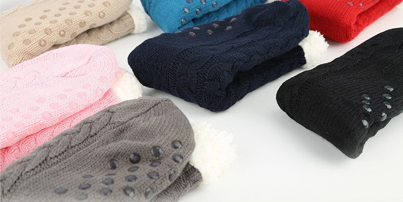 Warm Mid-Calf Socks Thickened Plus Fleece Dotted Non-Slip Carpet Socks