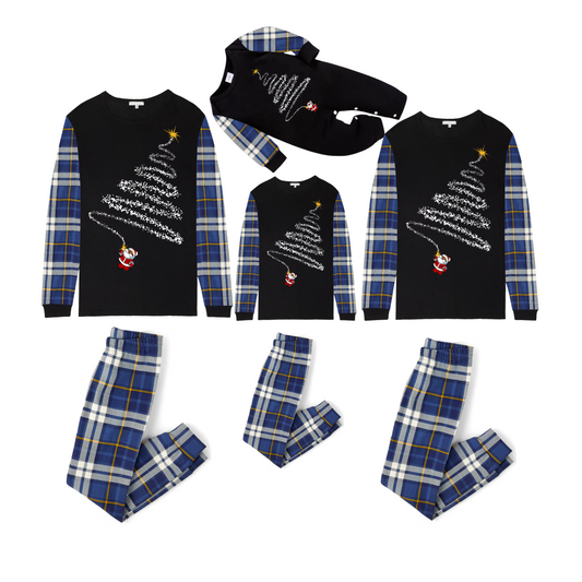 Festive Christmas Tree Pajama Set with Santa and Plaid Pants