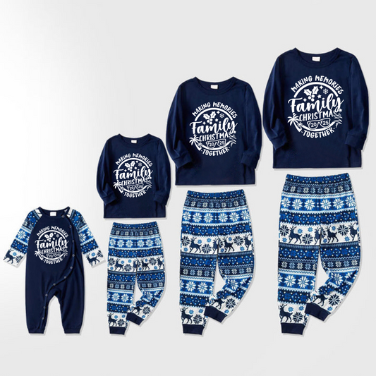 Christmas Make Memories Together 2025 Print Blue Family Matching Pajamas With Dog bandana