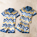 Satin Stripe Pattern Short Sleeve Couple Pajamas for Summer