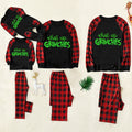 Christmas 'What Up' Letter Print Contrast Black Top and Black & Red Plaid Pants Family Matching Pajamas Set With Dog Bandana