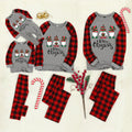 Merry Christmas Cute Gnome Print Casual Long Sleeve Sweatshirts Grey Contrast Top and Black & Red Plaid Pants Family Matching Pajamas Set With Dog Bandana