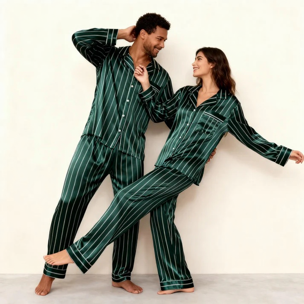 Elegant Satin Gray Pajama Set for the Whole Family