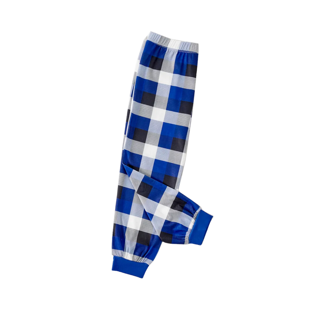 "2025 Family Christmas" Text Printed  Blue and White Plaid Family Matching Pajamas