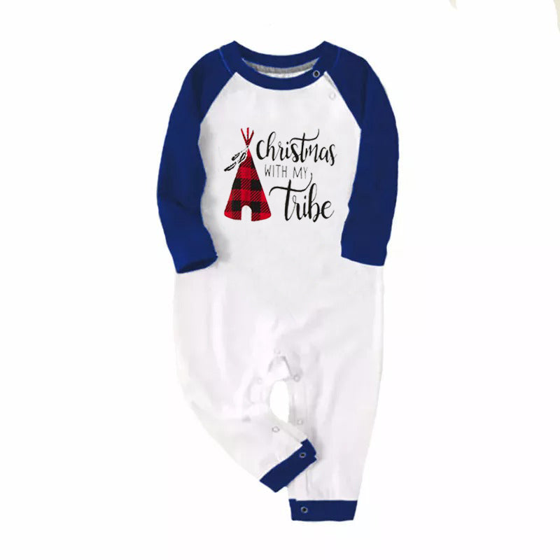 Christmas Matching Family Pajamas Tent Print Blue Plaid Pajamas Set