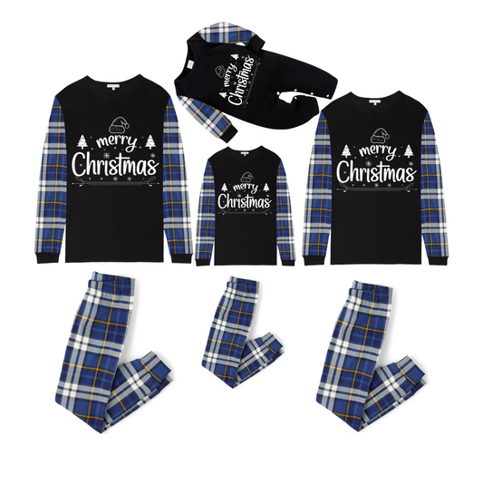 Chalkboard Merry Christmas Pajamas - Blue Plaid