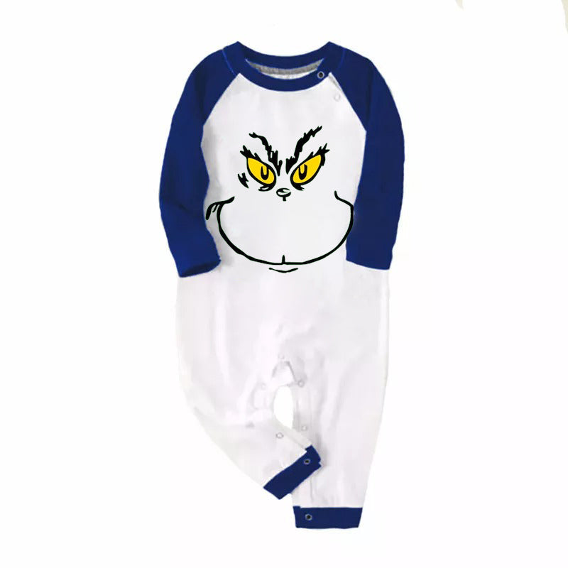 Christmas Cute Cartoon Face Print Casual Long Sleeve Sweatshirts Contrast Blue & White Top and Black and Blue Plaid Pants Family Matching Pajamas Sets