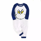 Christmas Cute Cartoon Face Print Casual Long Sleeve Sweatshirts Contrast Blue & White Top and Black and Blue Plaid Pants Family Matching Pajamas Sets