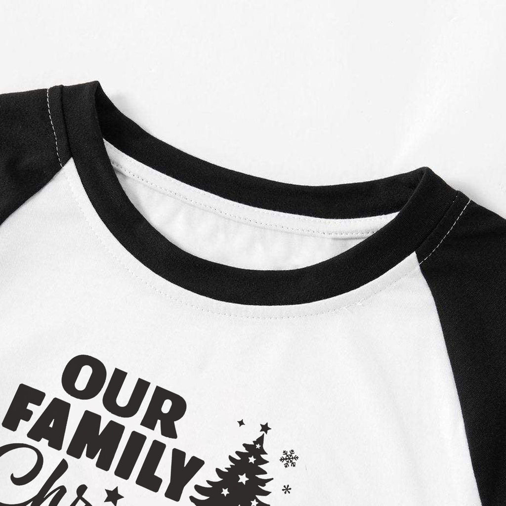 Christmas Tree & "2026 Making Memories Together" Patterned Black Sleeve Contrast Tops and and Black and Green Plaid Pants Family Matching Pajamas Sets With Dog Bandana