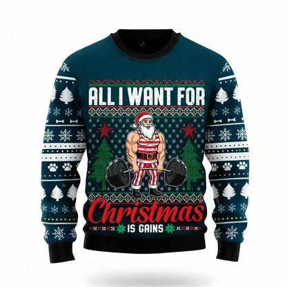 Playful Santa Claus Pattern Print - Vintage Christmas Icon Ugly Sweater