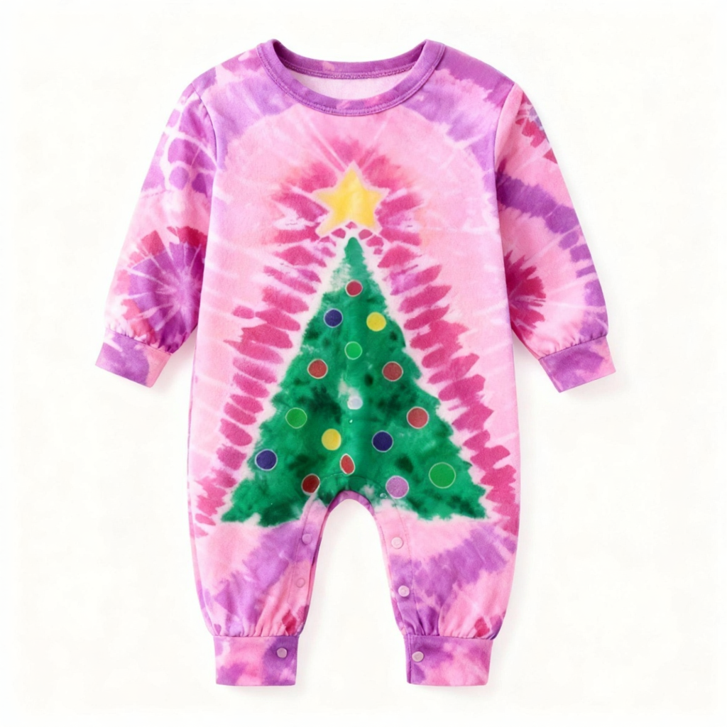 Holiday Family Button-Up Pink Tie-dyed Christmas Pajamas Set