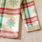 Snowflake Plaid Satin Matching Pajamas for Couples – Long Sleeve Button-Down Top & Pants Sleepwear Set