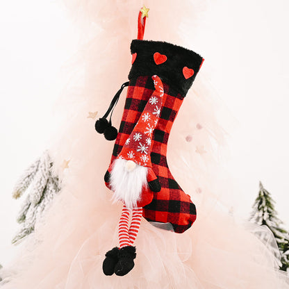 Christmas Tree Ornaments Love Print Fluffy Hanging Leg Plaid Red/gray Christmas Gift Socks