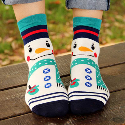Christmas  Female Cartoon Santa Elk Happy Socks 4 Designs Moose Funny Winter Ankle Cotton Socks
