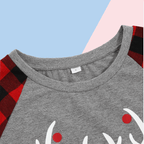 MERRY CHRISTMAS Antler Print Grey Top with Black and Red Plaid Pants Family Matching Pajamas Set JJF-005