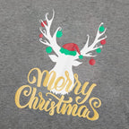 MERRY CHRISTMAS Antler Print Grey Top with Black and Red Plaid Pants Family Matching Pajamas Set