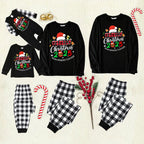 Family Christmas 2025 Making Memories Together Text Print Black Long Sleeve Top with Black And White Plaid Pants Family Matching Pajamas