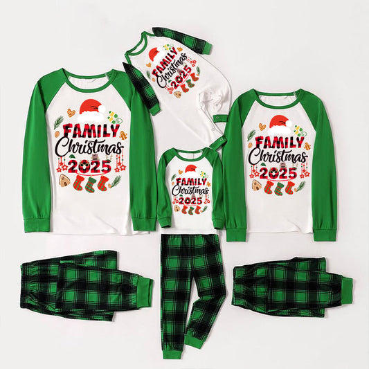 Family Christmas 2025 and Christmas Pattern Print Long Sleeve Top With Green & Black Plaid Matching Pajamas