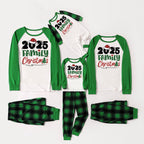 Santa Hat and Family Christmas 2025 Print Long Sleeve Top With Green & Black Plaid Christmas Matching Pajamas