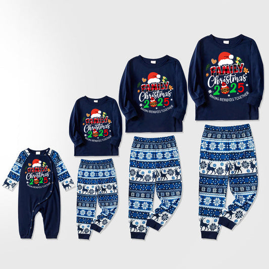 Family Christmas 2025 Making Memories Together Text Print Blue Family Matching Pajamas