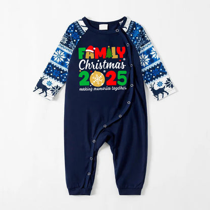 Cute Family Christmas 2025 Text Print Blue Family Christmas Matching Pajamas