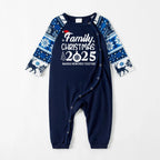 "Family Christmas 2025 " Text Print Blue Family Matching Pajamas