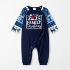 "Family 2025 Christmas" Text and Santa Hat Print Blue Family Matching Pajamas