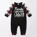 "FAMILY 2025CHRISTMAS  MAKING MEMORIES TOGETHER " Text And Santa Hat Printed Pattern- Black Top with Red&Black&White Plaid Sleeves - Family Matching Pajamas