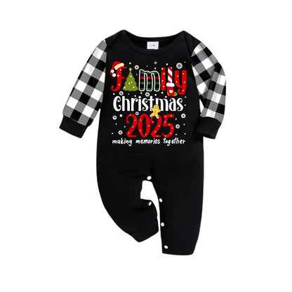 Cute "Family Christmas 2025" Text Print Black and White Plaid Family Matching Pajamas