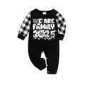 "We are Family 2025" White Letter Print Black Long Sleeve Top with Black And White Plaid Pants Family Matching Pajamas