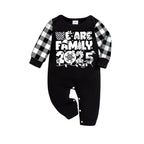 "We are Family 2025" White Letter Print Black Long Sleeve Top with Black And White Plaid Pants Family Matching Pajamas