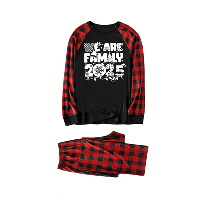 "We are Family 2025" White Letter Print Black & Red Plaid Family Matching Black Pajamas