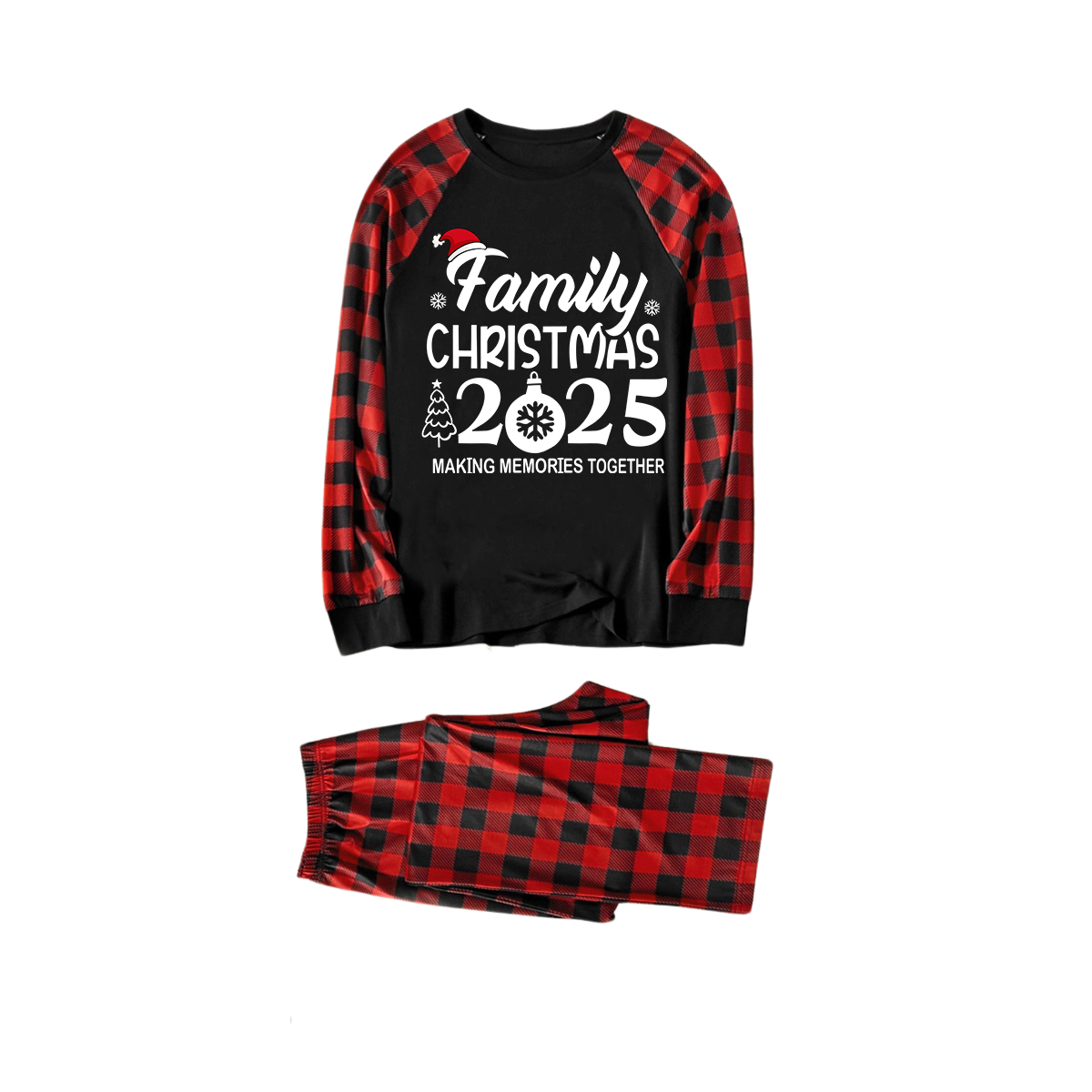 "Family Christmas 2025" Text Print Black & Red Plaid Family Matching Pajamas
