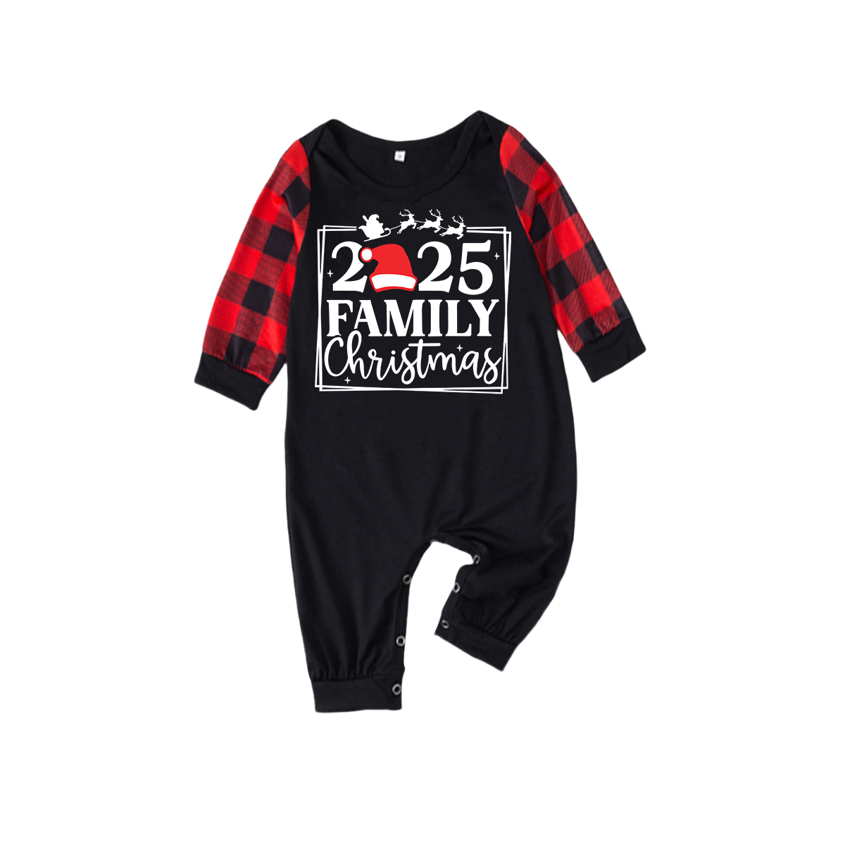 "2025 Family Christmas" Text and Santa Hat Print Black & Red Plaid Family Matching Pajamas