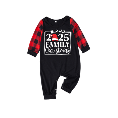 "2025 Family Christmas" Text and Santa Hat Print Black & Red Plaid Family Matching Pajamas