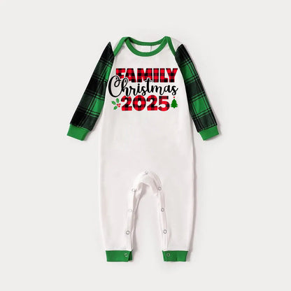 Family Christmas 2025 Text Print Long Sleeve Top With Green & Black Plaid Christmas Matching Pajamas