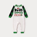 Santa Hat and Family Christmas 2025 Print Long Sleeve Top With Green & Black Plaid Christmas Matching Pajamas